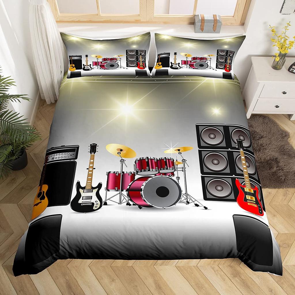 Gitarre Bettwäsche Set Einzelbett Jungen Mädchen Musik Thema Gitarre Bettbezug Klassische Gitarre Deckenbezug Vintage Tagesdecke Abdeckung