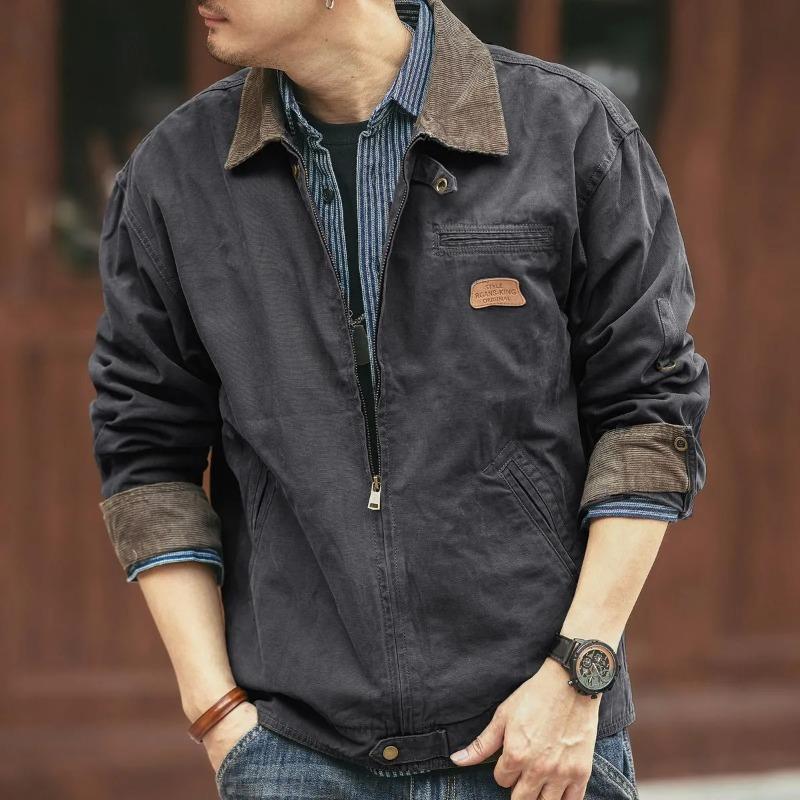 

Spliced American Work Jacket Autumn Winter New Long-sleeved Loose Casual Men S сірий колір