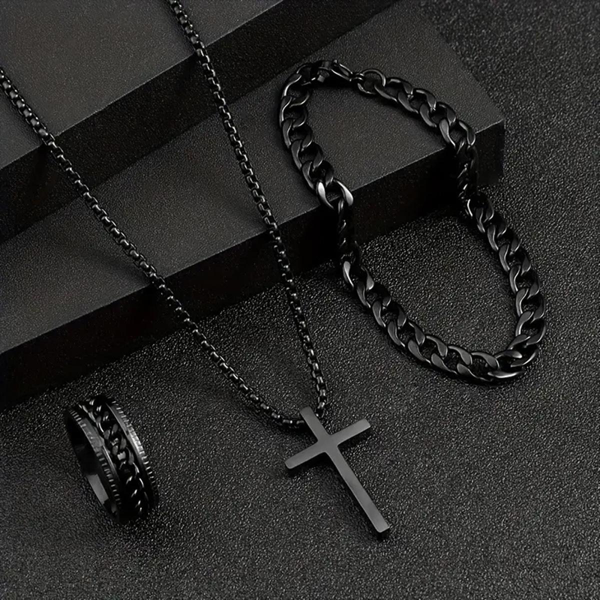 

3 Piece Men s Hip-Hop Style Cross Jewelry Set чорний