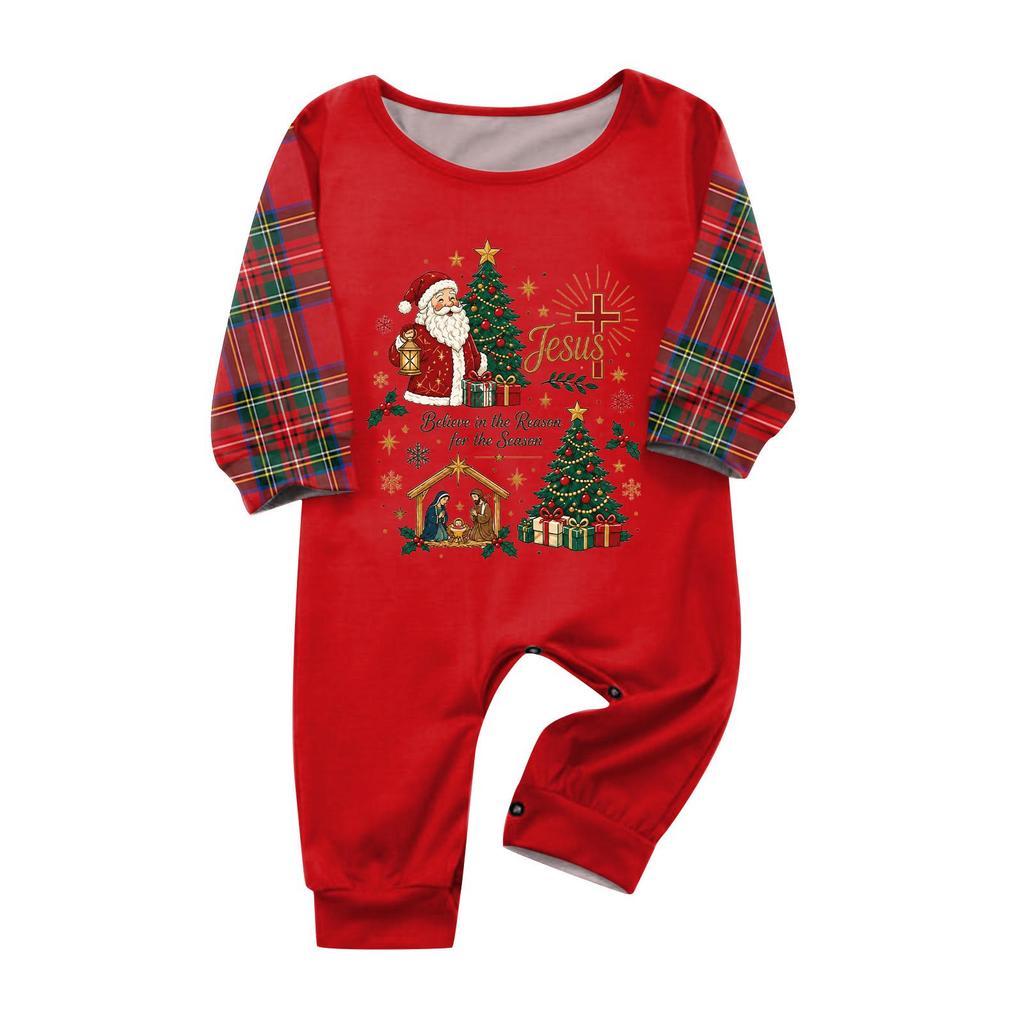 Christmas-print long-sleeve and long-pant matching family loungewear set