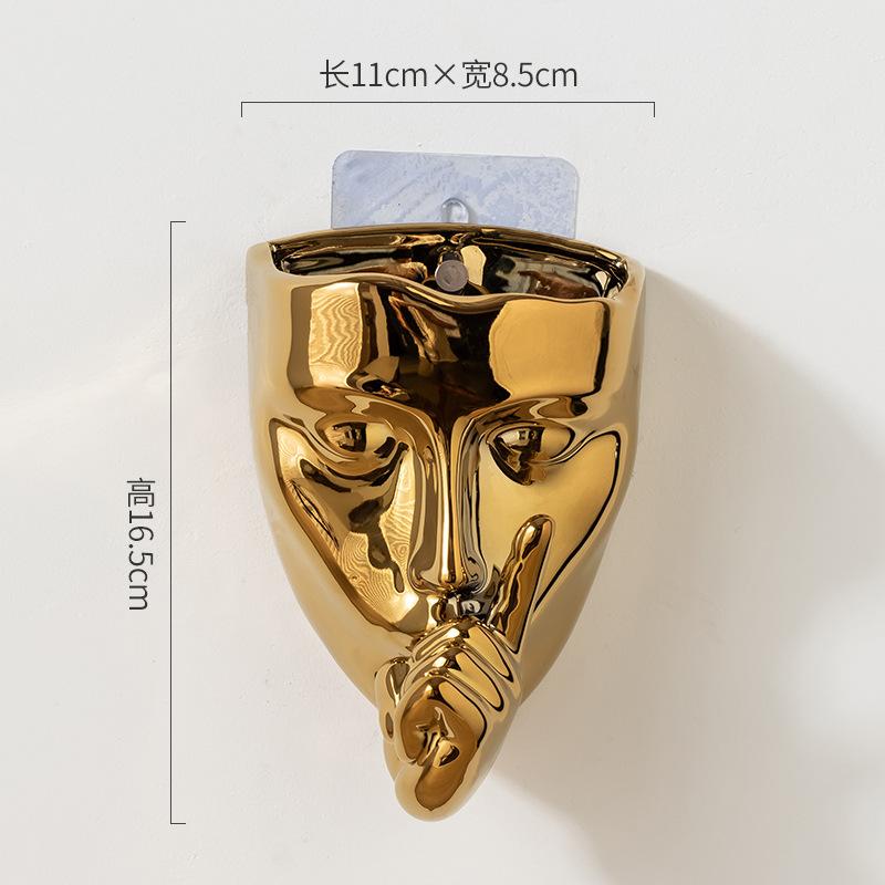 

Wall-mounted Ceramic Mask Vase Golden Human Face Decoration Flower Arranging Container Room and Office Ceramic Wall-mounted Vase
