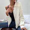 2025 Autumn/Winter Women's Single-Breasted Knitted Cardigan - Solid Color, Turn-Down Collar, European & American Style