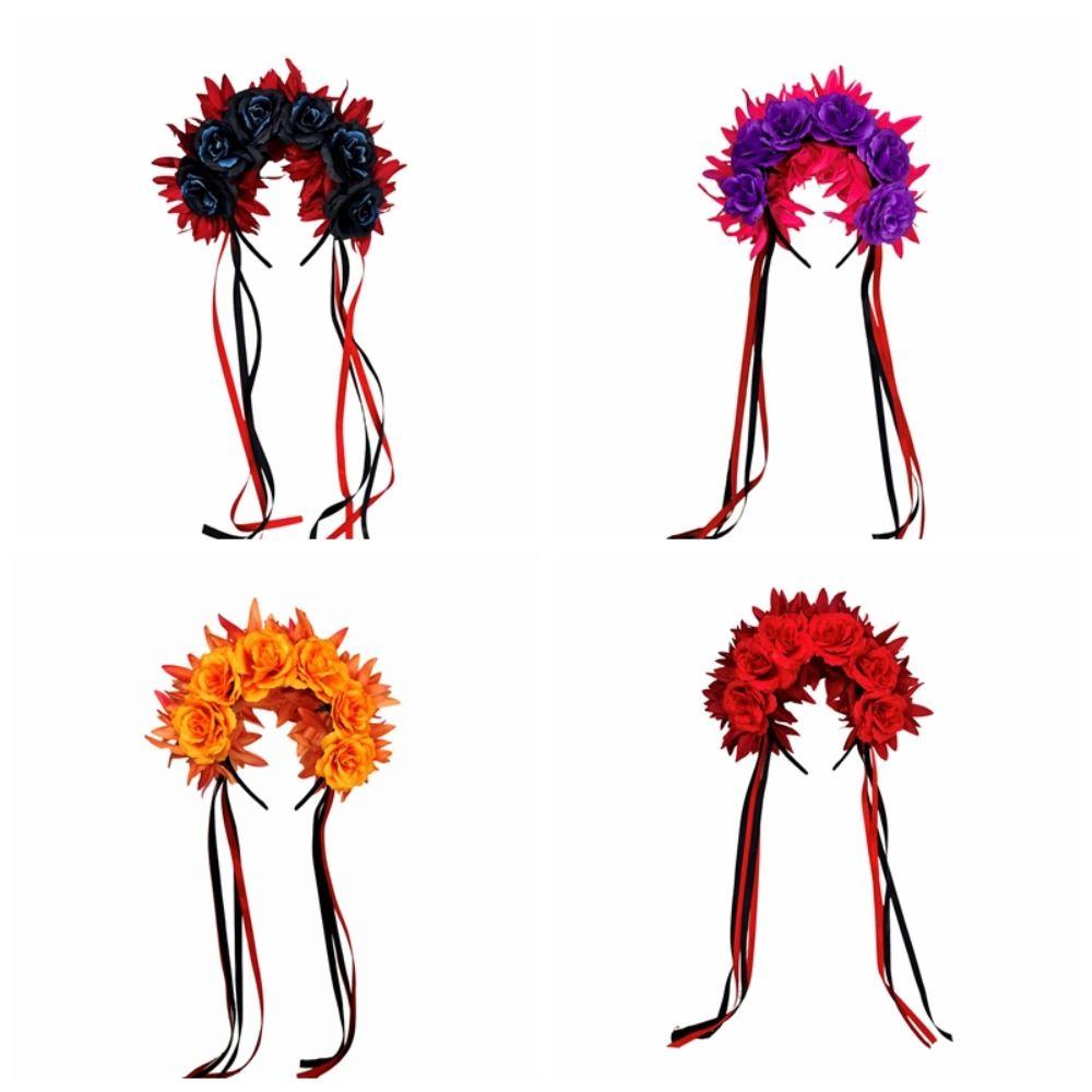 Cosplay Prop Rose Flower Headband Garland Halloween Headdress Scary Halloween Rose Hair Band  Party