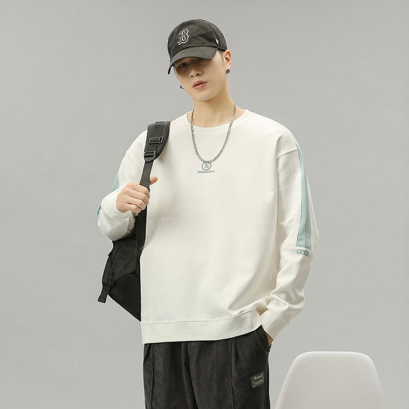 Осенний круглый вырез белый свитер мужской свободный корейский вариант букв повседневный — фото 3