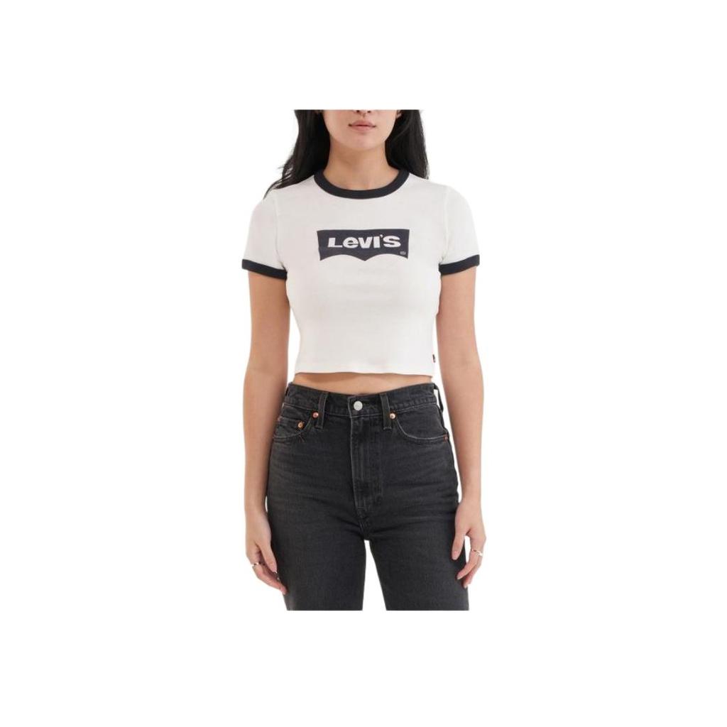 Levis Logo Print Round Neck Short Sleeve T-Shirt Women T-Shirts White A3523-0068
