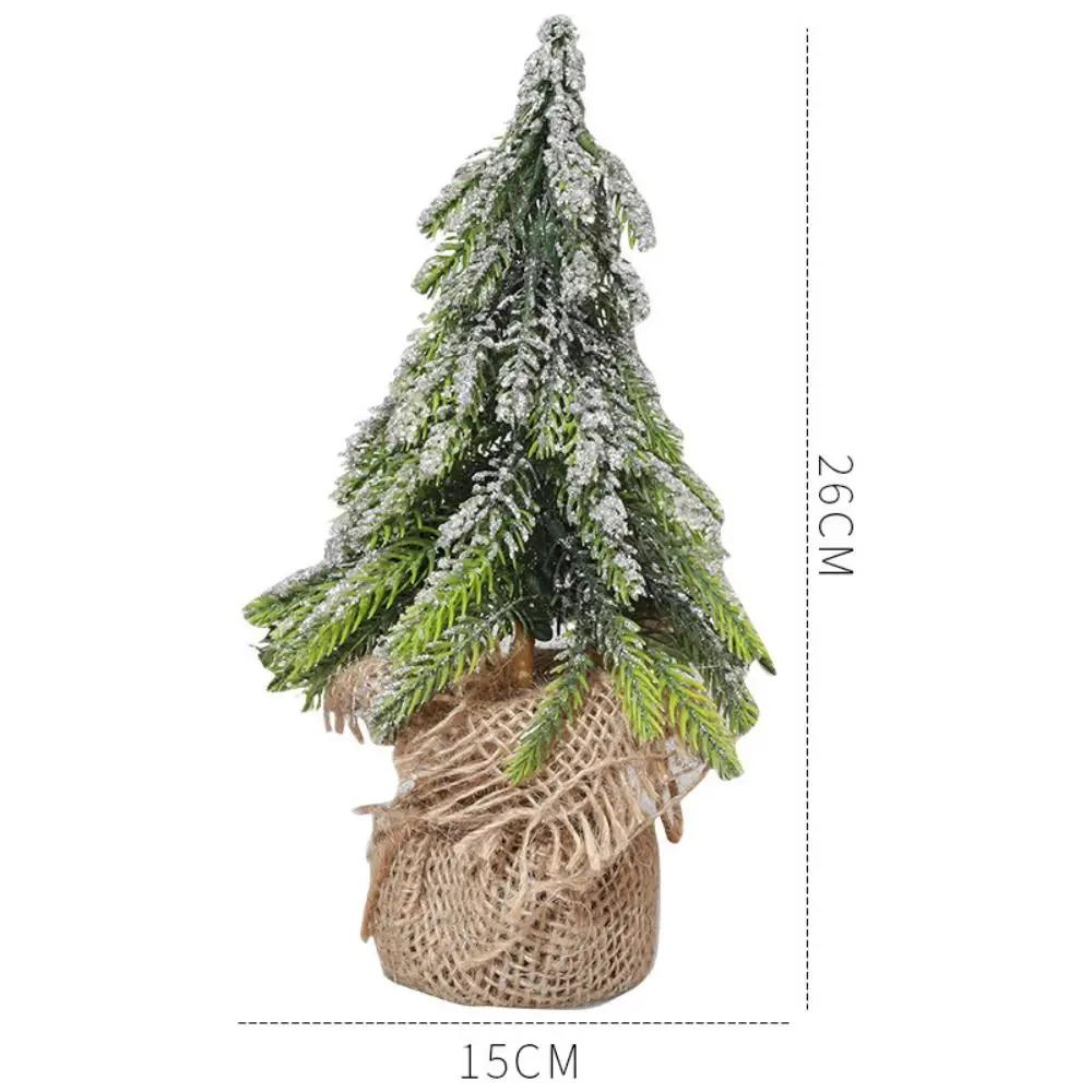 Elegant Handmade Miniature Snow Pine Tree Stable Green Mini Christmas Tree Burlap 20CM Party