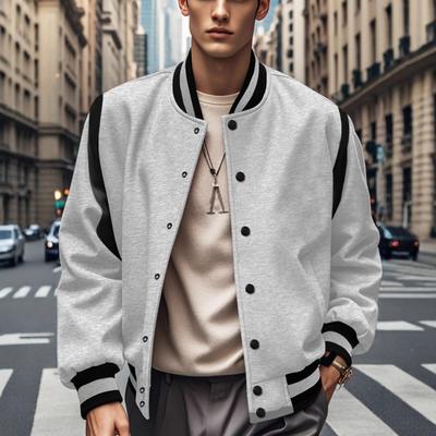 2025 European and American Men's Trendy Autumn and Winter Patchwork Buttoned Baseball Jacket Cardigan Coat