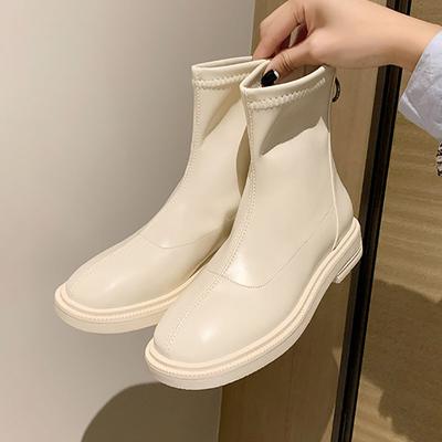 Fashion Women Ankle Boots Autumn 2024 New Platform Pu Leather Short Boots Woman Flat Round Toe Zipper White  Boots Botas De Mujer