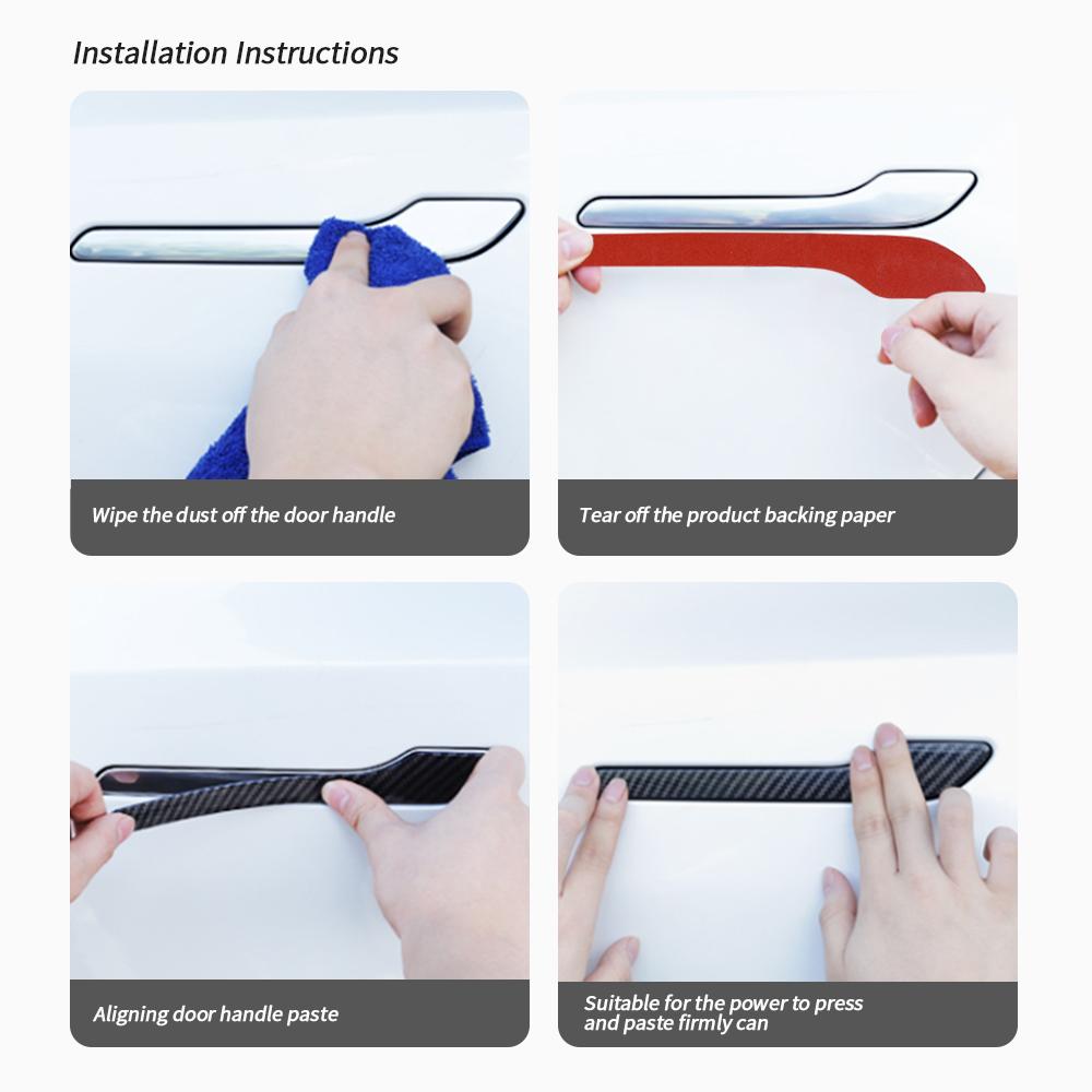 4pcs Carbon Fiber Car Door Handle Decoration For Tesla Model 3 -2023 Model Y 2023 Car Stickers Car Accessory