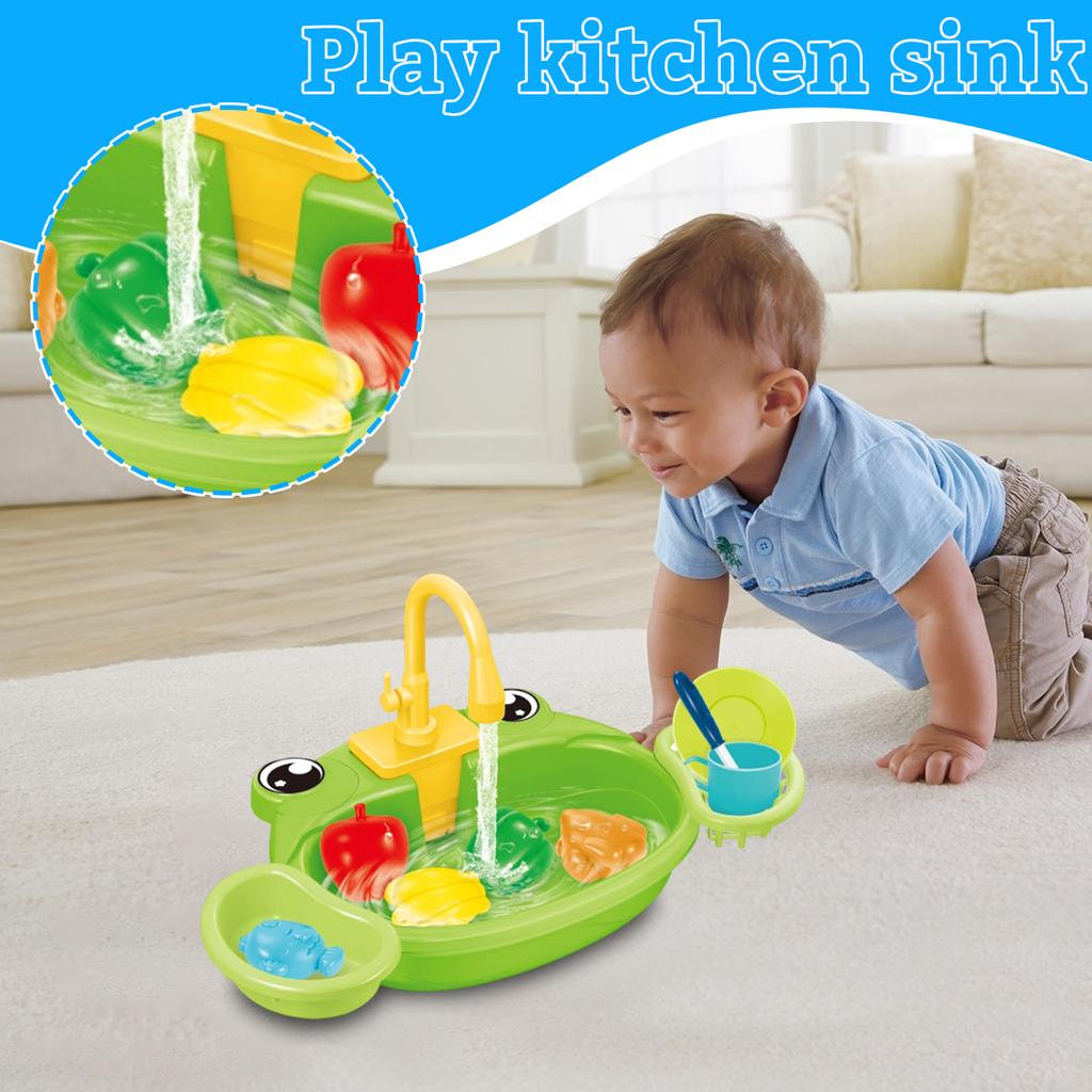 Electric Kids Play Kitchen Sink Toy with Running Water Cycle Dishwasher Pretend Play Set for Children Interactive Role Play Household Accessories