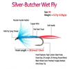 Bimoo 4# Blue Red Silver-Butcher Fly Rooster Hackle Realistic May Fly Adult Nymph for Trout Grayling Fishing Lures