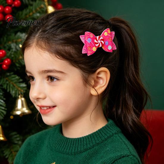 Charming Hair Clips for Photo Shoots Christmas Candies Bow Clip Women Girls, Sweet Glitter Hairpins, Artificial Leather Accessories Clip, Cute