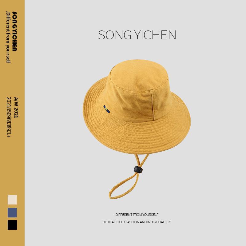 Japanese Outdoor Travel Mountaineering Sun Protection Hat Men and Women Summer Large Bridle Western Denim Sunshade Drawstring Fishing Fisherman Hat