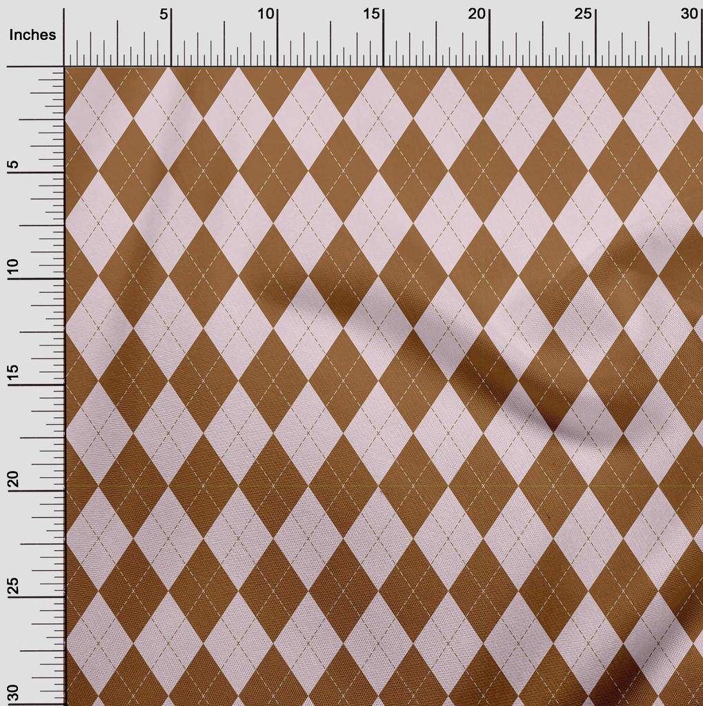 oneOone Cotton Flex Brown Fabric Check Argyle Quilting Supplies Print Sewing Fabric By The Yard 40 Inch