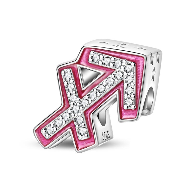New 925 Silver Princess Pink Shining 12 Constellation Lucky Charms Beads Fit Pan Bracelets DIY Gifts Fine Jewelry