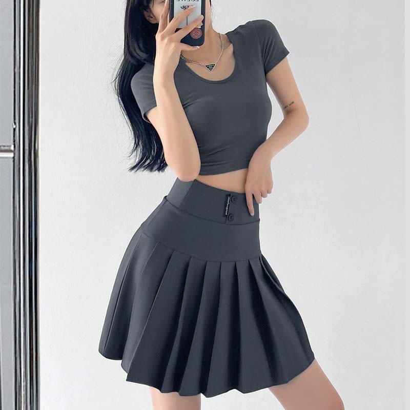 A-line Pleated Skirt for Women Autumn Winter Slim High-waisted Shorts Skirts Vintage Korean Style Plus Size Clothing