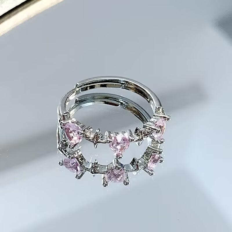 

Кольцо Love Ring из розового циркония для девушки, девушки, двухнишевый дизайн, открытое кольцо, индивидуальность, регулируемый свет, роскошь, универсальный подарок opening adjustable