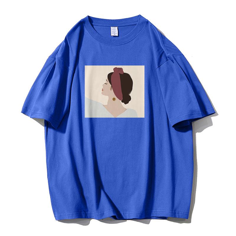 Shellsuning Oversized Casual O-neck Printed T-shirt dla kobiet 2023 Lato Proste All-match Dziewczyny Koszulki 100% Bawełna Miękki Top Podstawowe Harajuku Pary Topy