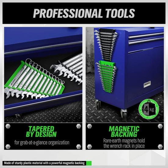 1 Pair Magnetic Wrench Storage Brackets 12-slot Compact Design Easy Installation Brackets for SAE And Metric Wrenches
