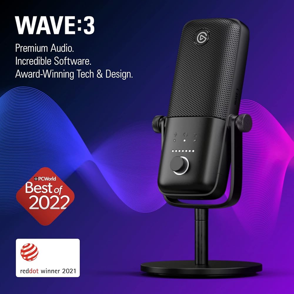 Elgato Wave:3 Premium USB Condenser Microphone Black Plug & Play for Streaming Podcasting Gaming