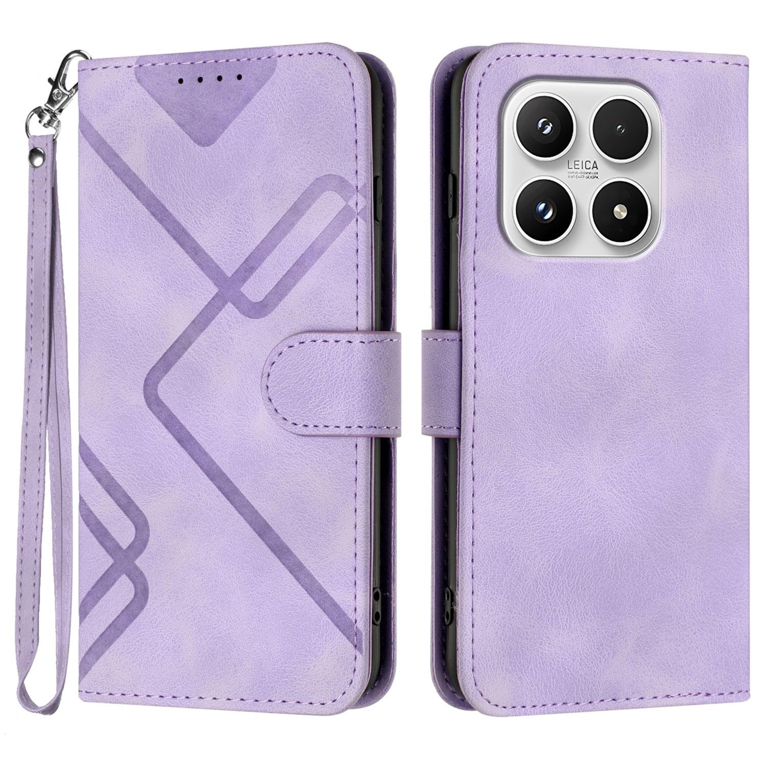 

For Xiaomi 17 Wallet Case Line Imprinted PU Leather Phone Cover with Strap