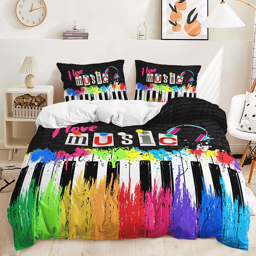 

Three-Piece Keyboard Music Note Quilt Set Two-Piece Digital Printing Bedding Kit 135 * 200 (two-piece set) 90g