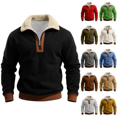 Men's Solid Color Half-Zip Stand Collar Plush Sweatshirt Men's Sports Plus Size Casual Sweatshirt
