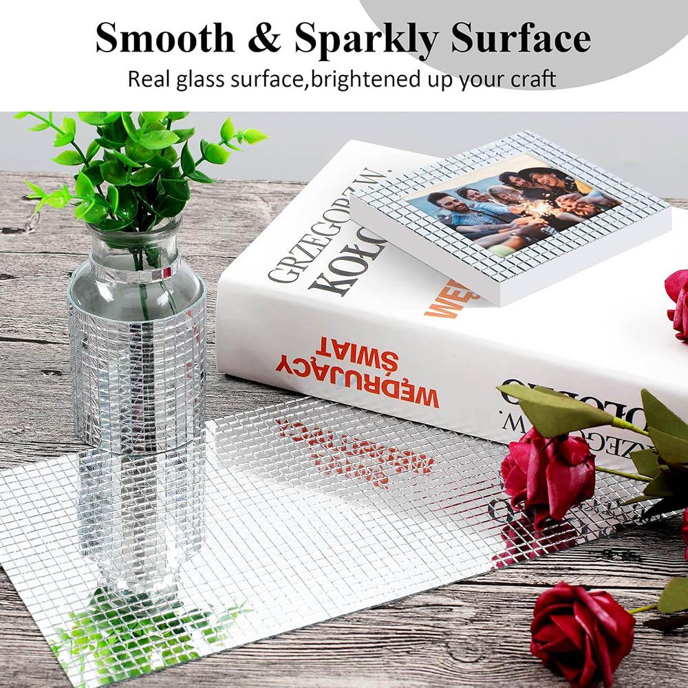 Mirror Tiles Self Adhesive,Mosaic Tiles Sheet,Disco Ball Tile Stickers,Square Mosaic Mirror Pieces,Small Glass Strips for Crafts