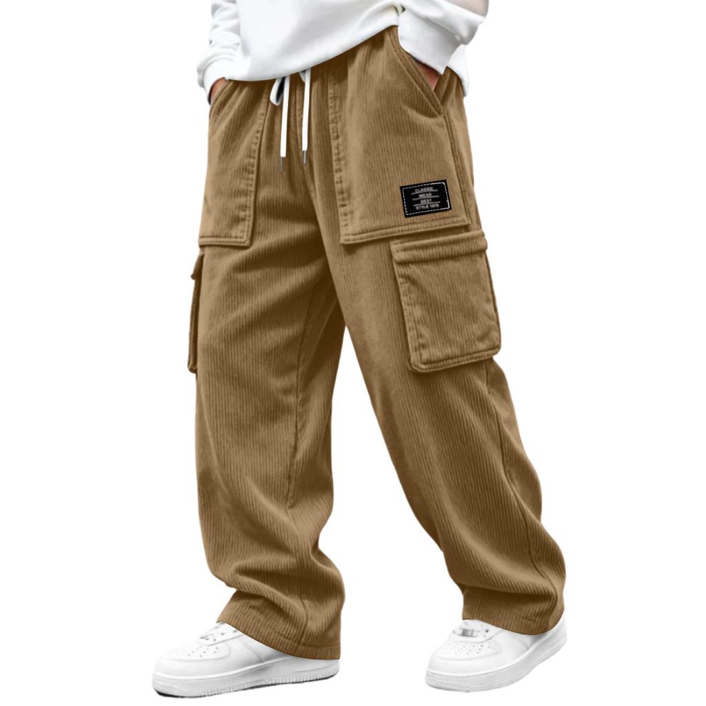 Men's Corduroy Pants with 4 Pockets and Waist, Casual Trousers