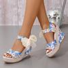 Plus Size 2026 Fashion Open Toe Women's Sandals Summer Printing Round Toe Platform Wedges Sandals for Daily Casual Dress Shoes