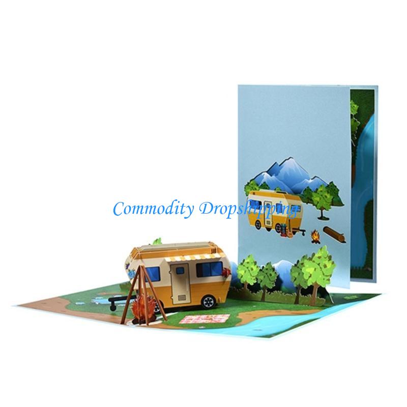 Y5JC Pop-Up Greeting Card RV Card with Envelope Camping Birthday Card China Mainland