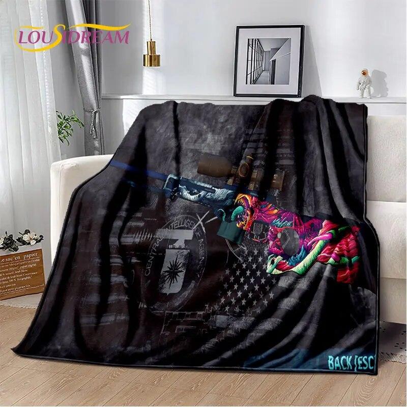 Puška Pistole Nábojová Pistole,CS,AK,USP,M4,AWP Měkká plyšová přikrývka,Vrhací přikrývka flanelová do obývacího pokoje Ložnice Sofa Piknik