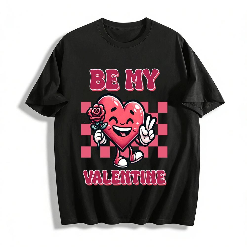 

Be My Valentine Cute Heart Rose Peace Sign Graphic Tee Pure cotton T-shirt XXS