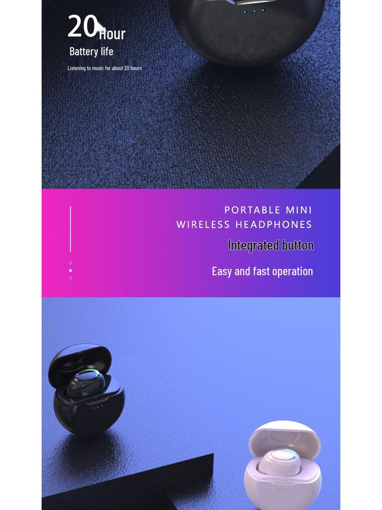 Wireless Bluetooth In-Ear Earbuds with Super Long Battery Life