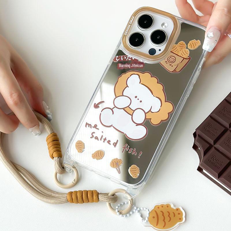Zhitai Summer Mirror Case for iPhone 13/14/15 Pro, Cartoon Design with Lanyard