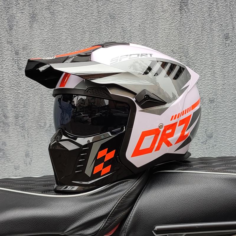 ORZ Street Fighter Cască Combinată Cască de Motocicletă pentru Bărbați și Femei Cască Retro Full pentru Four Seasons Detașabilă DOT