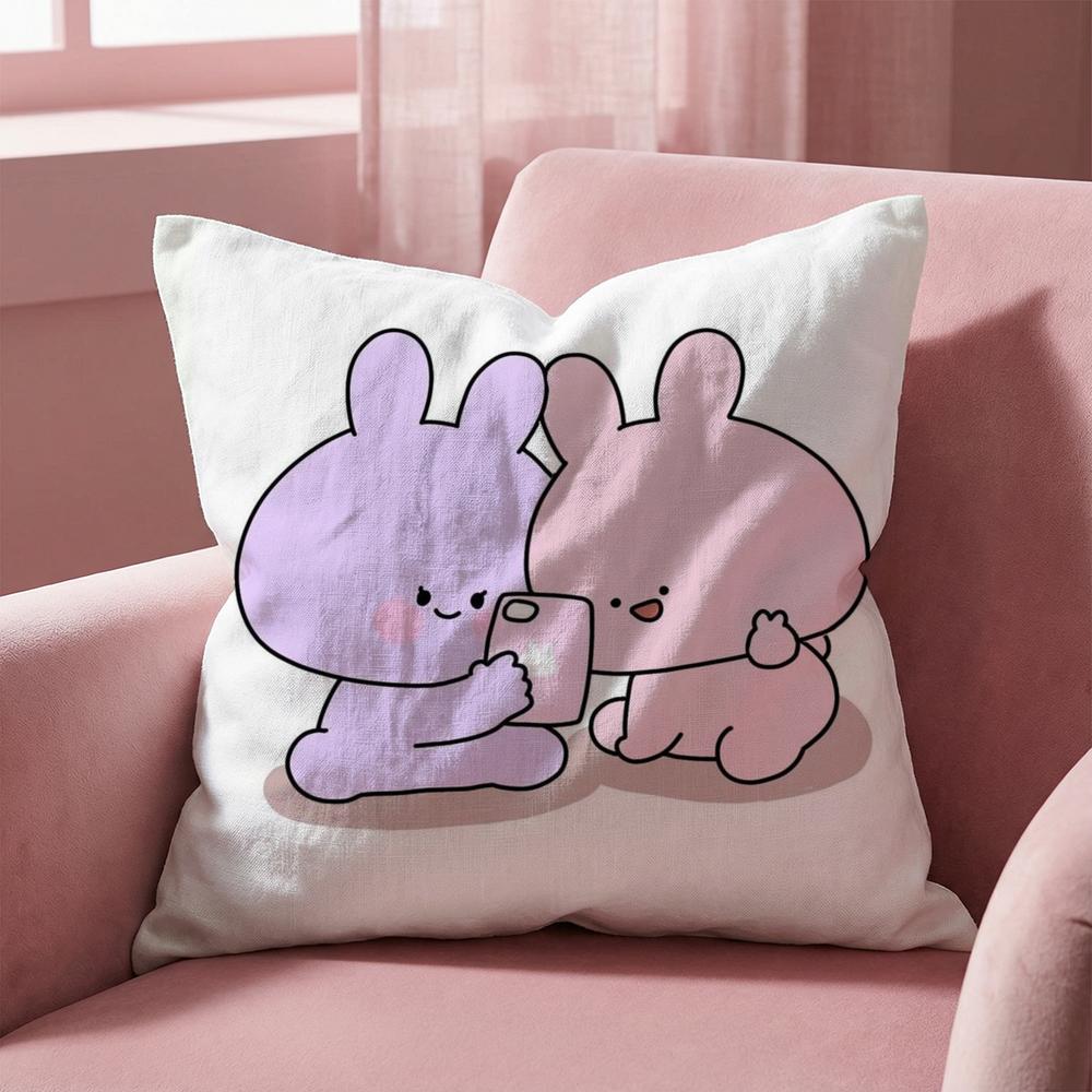 A-Asamimichan Cute Bunny Cushion Cover Multi-Scene Pillow Cover for Home & Car - Reversible, Soft & Durable for Daily Use