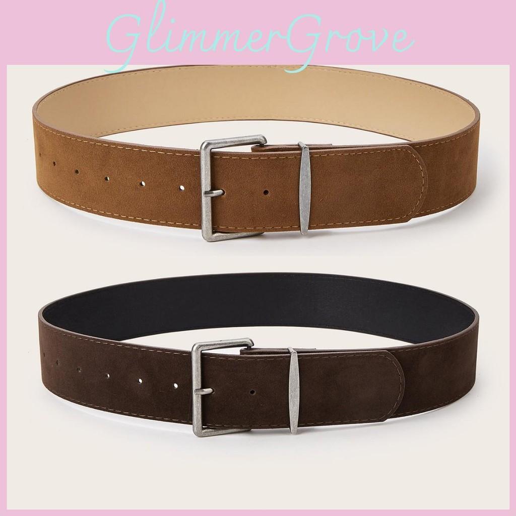 Solid Color Simple Suede Square Buckle Decoration Women Casual Belt For Daily