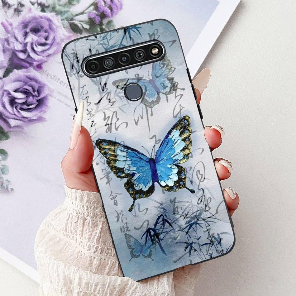 For LG K41S K51S 2020 Elegant Floral Cat Printed Phone Case For LG K41S K51S LM-K410 LM-K510 Black Silicone Soft Cases