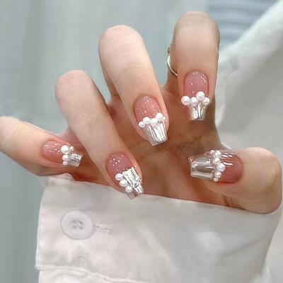 Short Ballet White Pearl French Gentle Sweet Girl European and American Ins Style Fake Nails Wearing Armor