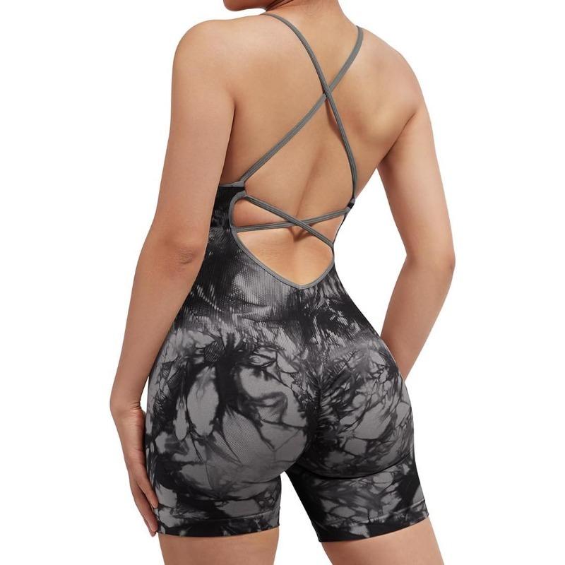Women Strappy Romper Seamless Jumpsuit Tummy Control Padded Sports Bra