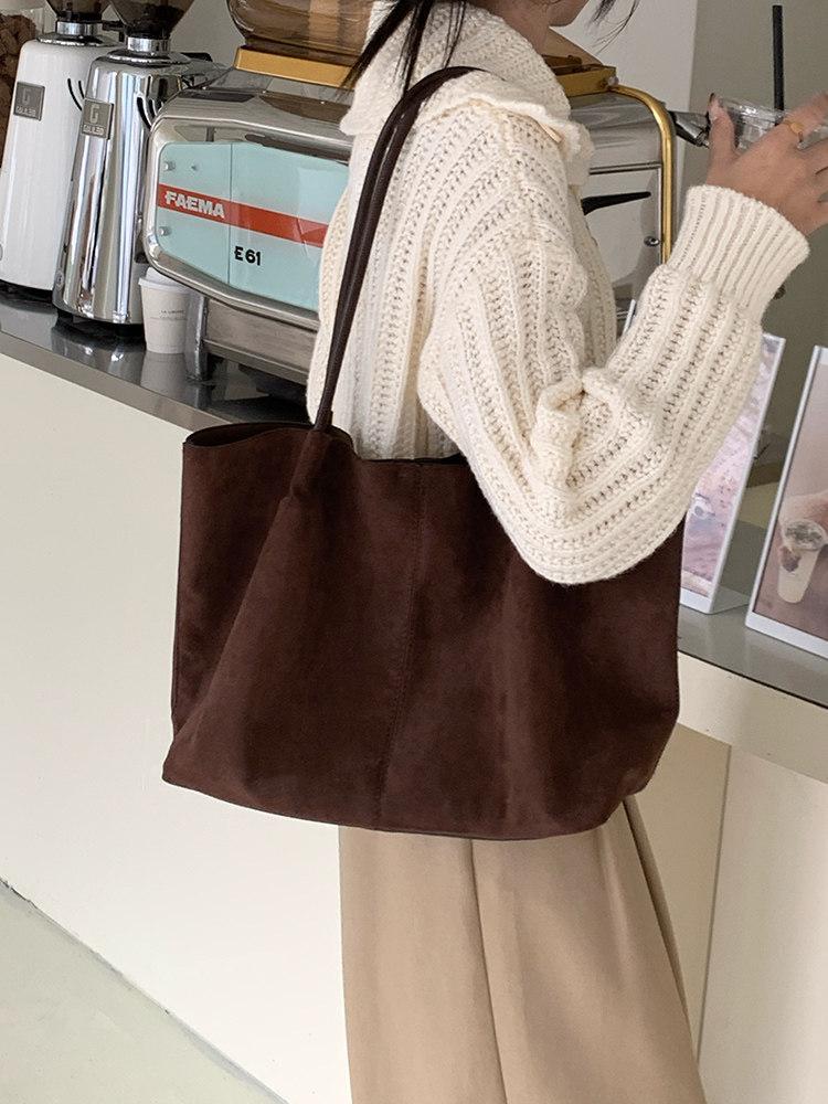 Retro Solid Color Faux Suede Women's Shoulder Bags Fashi Versatile Ladies Underarm Bags Casual Large Capacity Female Tote Bag