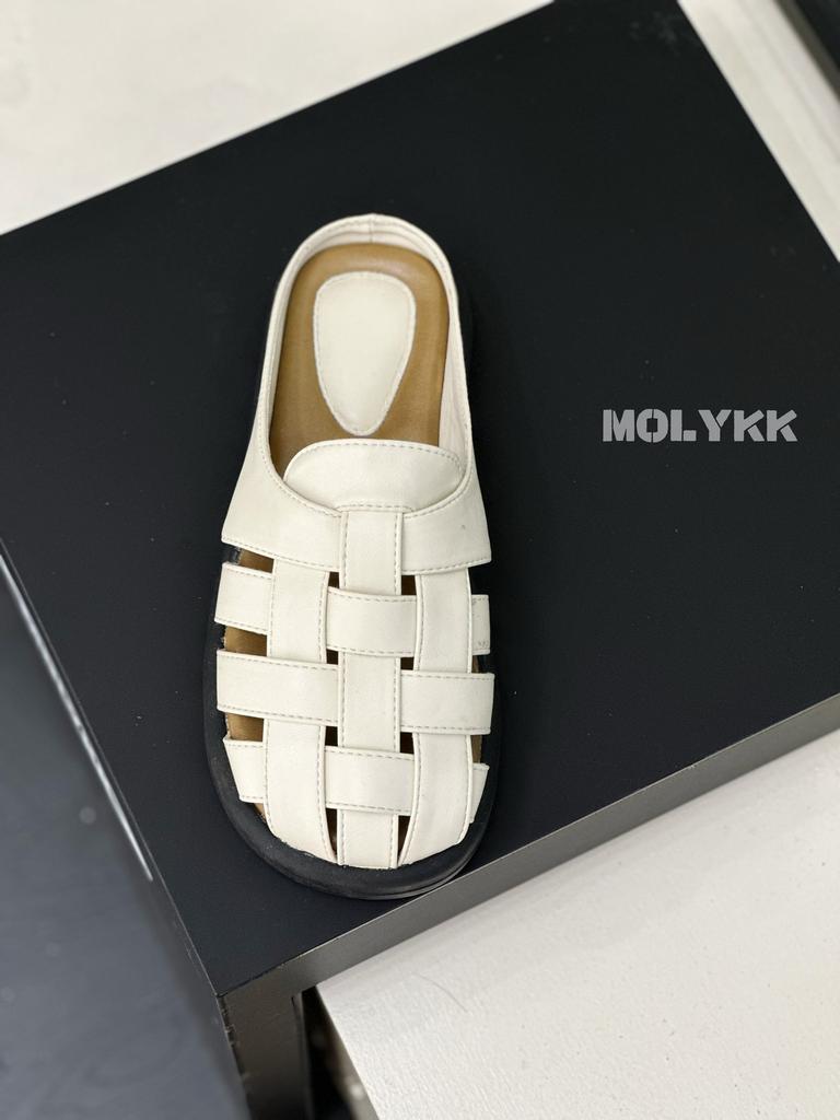 Baotou halvtofflor dam sommarplagg Muller vävda ihåliga tåsandaler gravida kvinnor platta franska sandaler