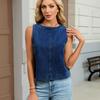 Women Sleeveless Denim Vest Top Casual Round Neck Straight Fit Denim Blouse Lightweight Summer Denim Shirt