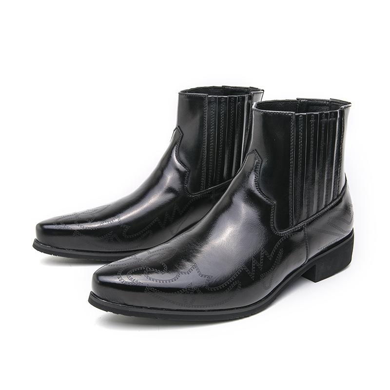 Men's retro Chelsea leather boots foreign trade casual European and American pointed thick heel Spanish style men's locomotive knight boots