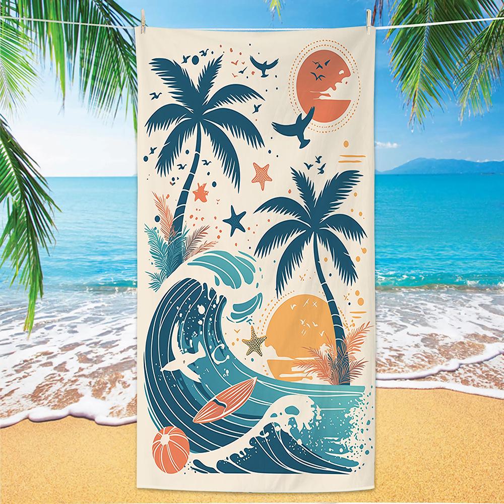 Sunset Surfer Silhouette Palm Tree Ocean Print Beach Towel Lightweight For Summer Swim Beach Picnic Travel