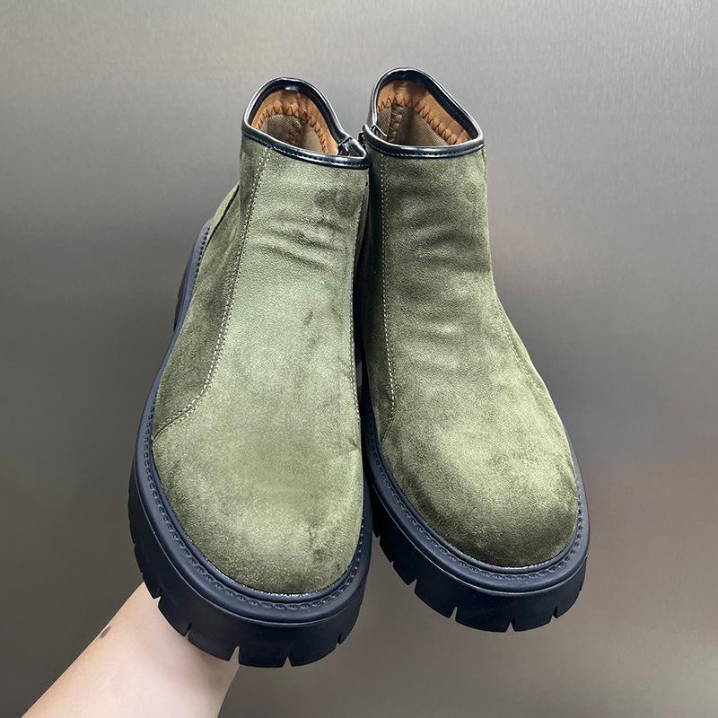

2026 Spring Autumn Fashion Mens Chelsea Boots Thick Sole 2.5cm Brand Men Ankle Boots Male Footwear Green Yellow Plus Size 46 46 зелений