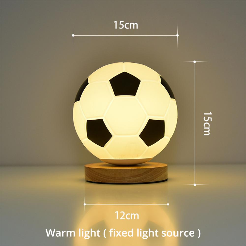 Football Night Light USB Warm White LED Circular Solid Wood Glass Small Table Lamp Bedsid Bedroom Study Decoration Illumination