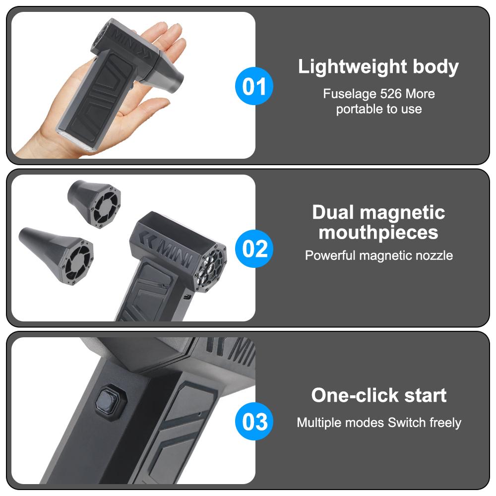 90000RPM Cleaning Blower Tool Type-C Charging 3 Gears adjustable Portable Car Blowing Snow Electric Air Duster Turbo Jet Fan