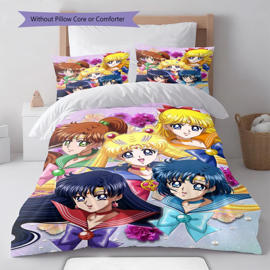 Sailor Moon Magical Glow Bedding Set Anime Duvet Cover Polyester Soft Comforter Bedroom Set -QJY